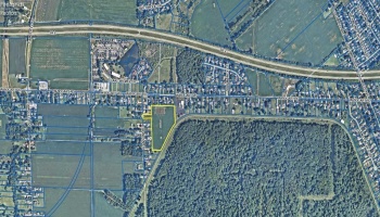 Aerial view of the 10.56 acres in yellow.