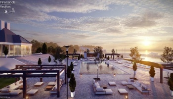 Pool area with bar and cabana.