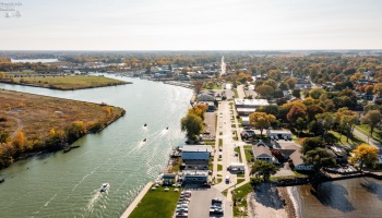 Aerial view of the Lots looking south down the Huron River