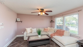 Living room area with open concept of the guest suite
