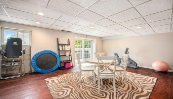 basement family room/ door to outside patio