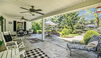 Covered patio and backyard