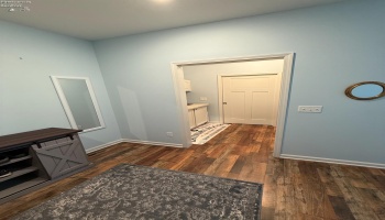 Walk through the door of the closet right into the Laundry Room!  Washer and Dryer stay! Convenient folding table and cabinet and sink all within a few steps!