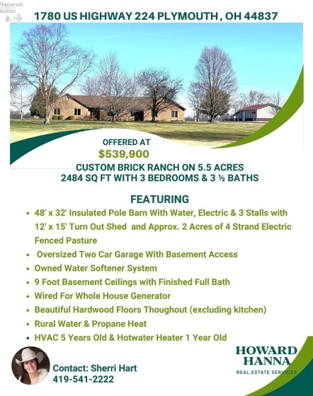 1780 Us Highway 224, Plymouth, 44865, 3 Bedrooms Bedrooms, ,4 BathroomsBathrooms,Residential,For Sale,Us Highway 224,20260759